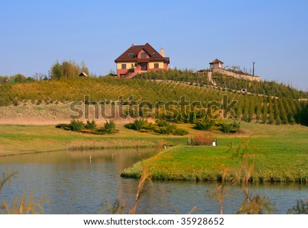 house on hill Poland, landscape