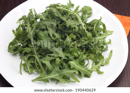 Rocket salad on white plate