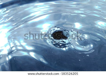 A stop motion of water drops dribbling onto the surface.