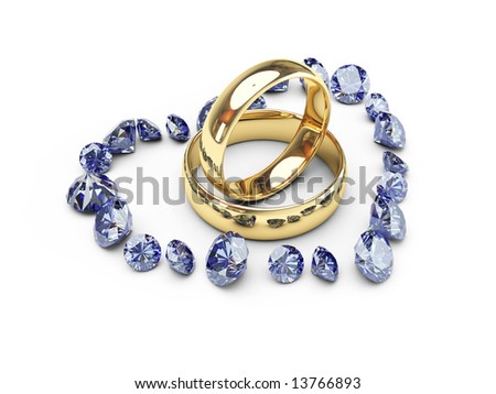 stock photo isolated gold wedding rings in diamond heart