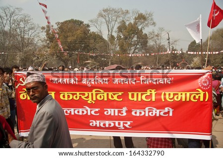 KATHMANDU, NEPAL - MARCH 4: Action communists (CPN-UML) against the Maoist (UCPN) party in Kathmandu, March 4, 2012 in Kathmandu, Nepal