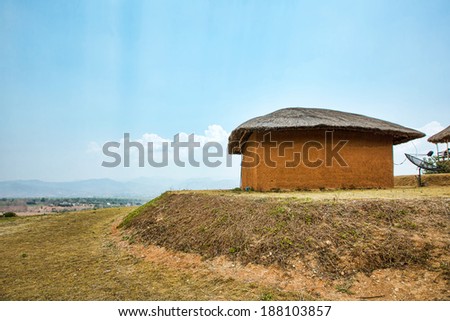 Mud house with satellite in the mountains, traditional small village