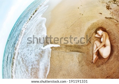 Beautiful woman on the beach, Abstract concept of Global Love and beauty nature. People  are unity of Universe