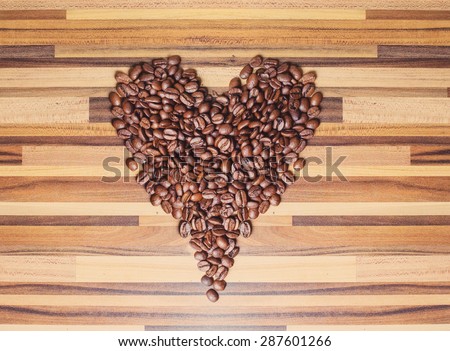Coffee beans heart shape. Morning with love