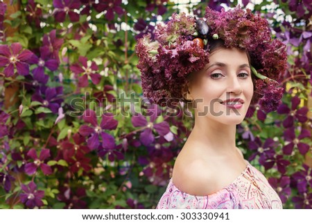 Beautiful Spring Woman with Lettuce like Hair Style. Vegetarian Organic Food, Natural Cosmetics and Healthy Diet