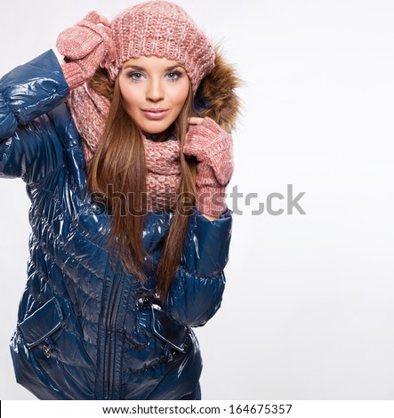 Beautiful Woman Dressed For Winter Isolated On White Background