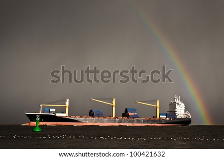 Photograph of a double rainbow over the Elbe.