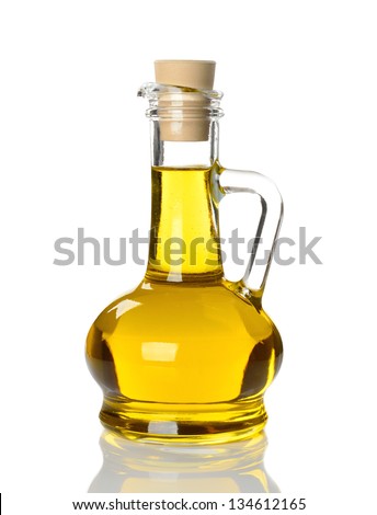 Olive oil in glass bottle isolated on white background Olive oil in glass bottle isolated on white background