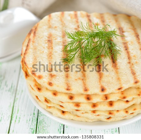 Flat bread on a white table