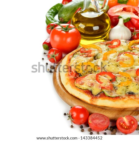 Vegetable pizza on a white background
