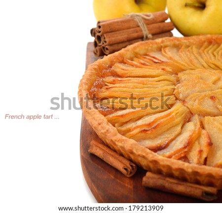 French apple tart on a white background
