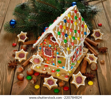 Christmas gingerbread house decorated with colorful candies