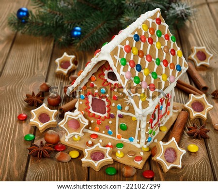 Christmas gingerbread house decorated with colorful candies
