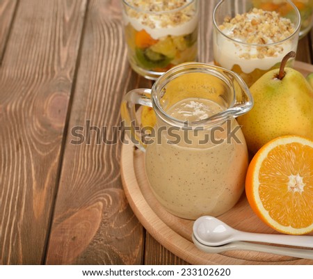 Fruit smoothies on a brown background