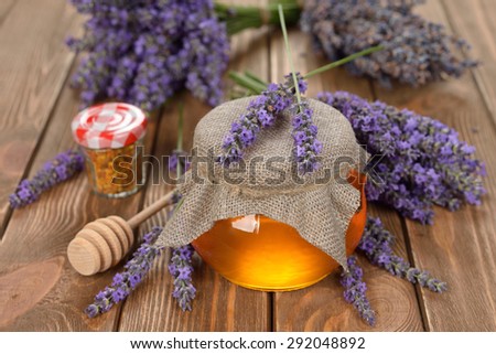 Lavender honey on a brown background