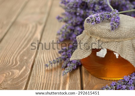 Lavender honey on a brown background