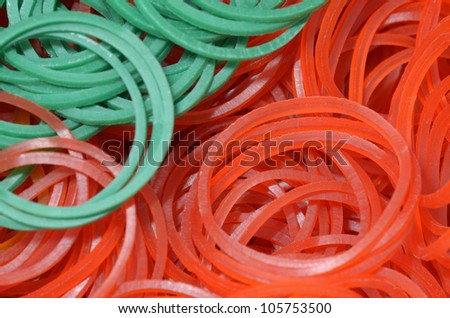 close up of colourful rubber bands - green&red
