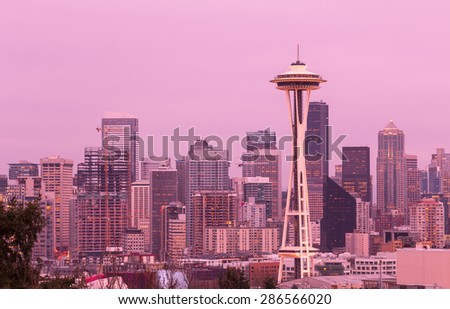 Seattle, Washington, USA - March 2, 2015_Space Needle, Seattle Skyline, view from Kerry Park