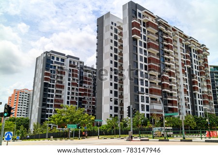Singapore Public Housing Apartments in Punggol District, Singapore. Housing Development Board(HDB), low-rise condominium