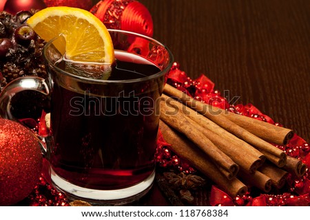 Hot wine for winter and Christmas with various spices