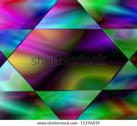 A computer generated abstract fractal illustration of multi colored stained glass.
