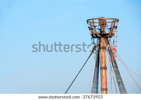 A crows nest on a replica of a historical ship.