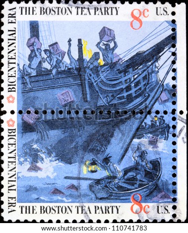 UNITED STATES - CIRCA 1976:  stamp printed by the United States, to commemorate the Boston Tea Party as part of the Bicentennial celebration in the United States, circa 1976