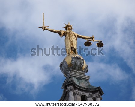 Statue of Justice on top of Old Bailey, Criminal court, London