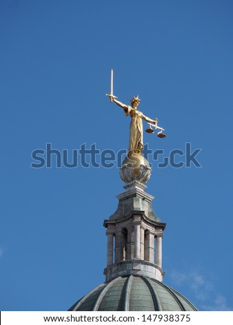 Statue of Justice holding the scales, Old Bailey, Criminal court, London