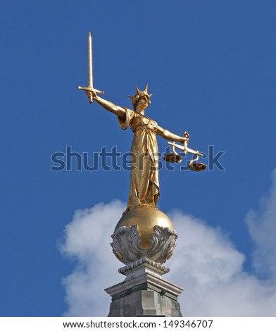 Statue of Justice on top of Old Bailey, Criminal court, London