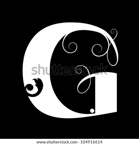 vintage ABC, calligraphic letter G isolated on black background