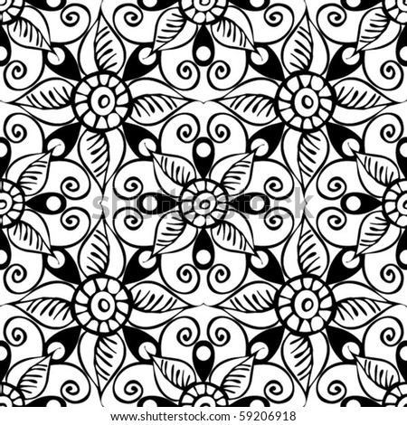 Black And White Floral Wallpaper. stock vector : black and white