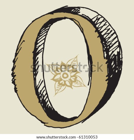 stock vector naive 3D alphabet hand drawn letter O