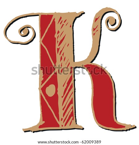 Ornate Doodle Alphabet Hand Drawn Letter K Isolated On White