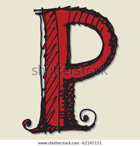 stock vector doodle ABC hand drawn letter P