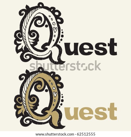 stock vector baroque hand drawn lettering design capital Q
