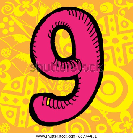 stock vector graffiti numeral hand drawn number nine