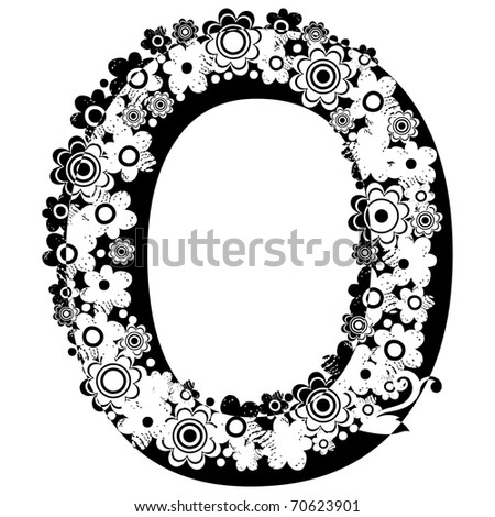 stock photo black and white floral ABC letter O