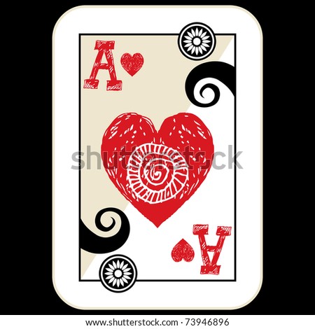 Hand Drawn Deck Of Cards, Doodle Ace Of Hearts Stock Photo 73946896