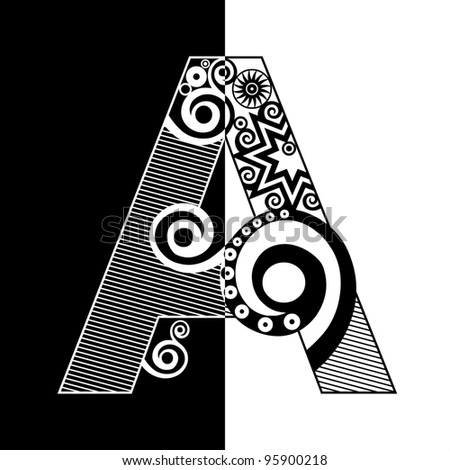 abstract black and white ABC, ornamental letter A