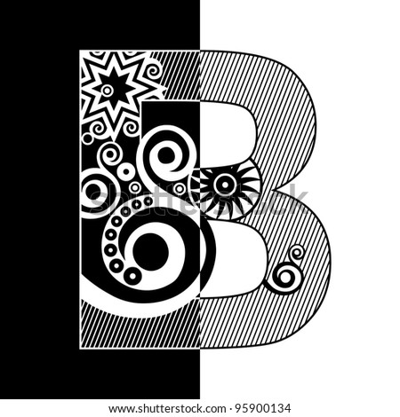 abstract black and white ABC, ornamental letter B
