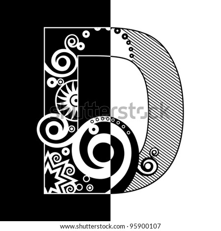 abstract black and white ABC, ornamental letter D