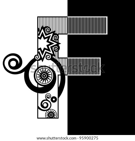 abstract black and white ABC, ornamental letter F