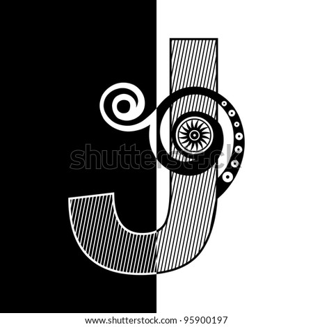 abstract black and white ABC, ornamental letter J