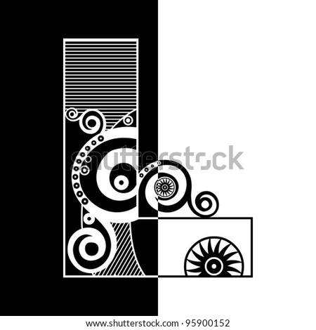 abstract black and white ABC, ornamental letter L