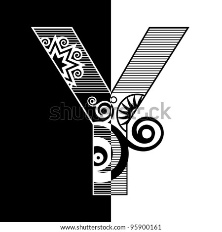 abstract black and white ABC, ornamental letter Y