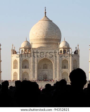 taj mahal agra india first view from entrance over silhouetted,heads