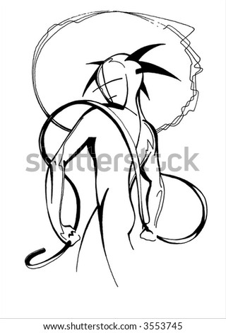 Black-and-white figure ink stylization of the sportsman-athlete with the intense muscles and a cord in hands. Additional vector format EPS