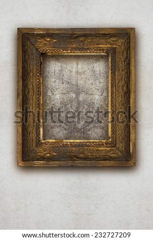 old picture frame handmade wood on wall ruined background
