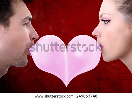 lovers couple kiss heart shaped valentine day with chewing gum